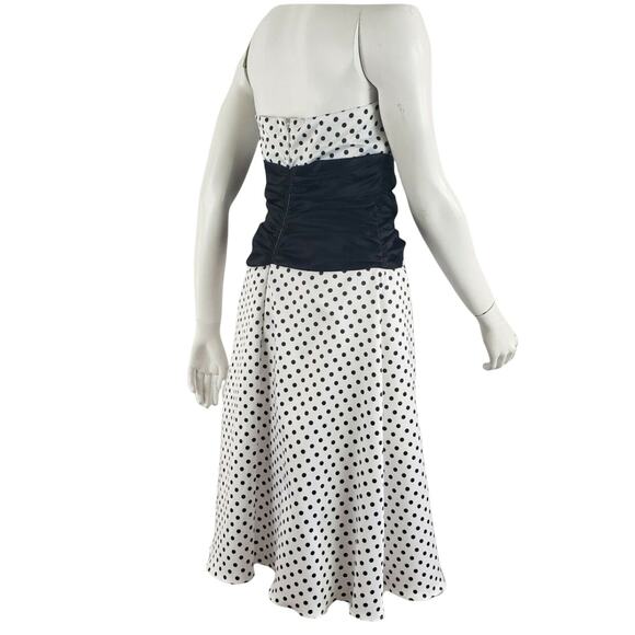 Niki Livas Pin Up Fit Flare Dress Polka Dot Ruched Bandeau Sash Strapless White - Picture 4 of 11